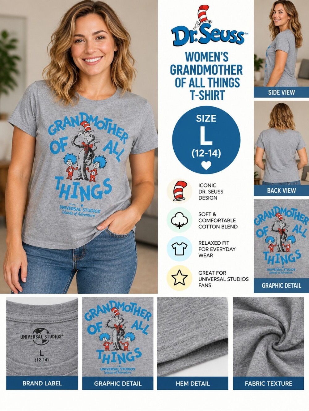 Universal studios Women's large dr suess grandmother shirt #36